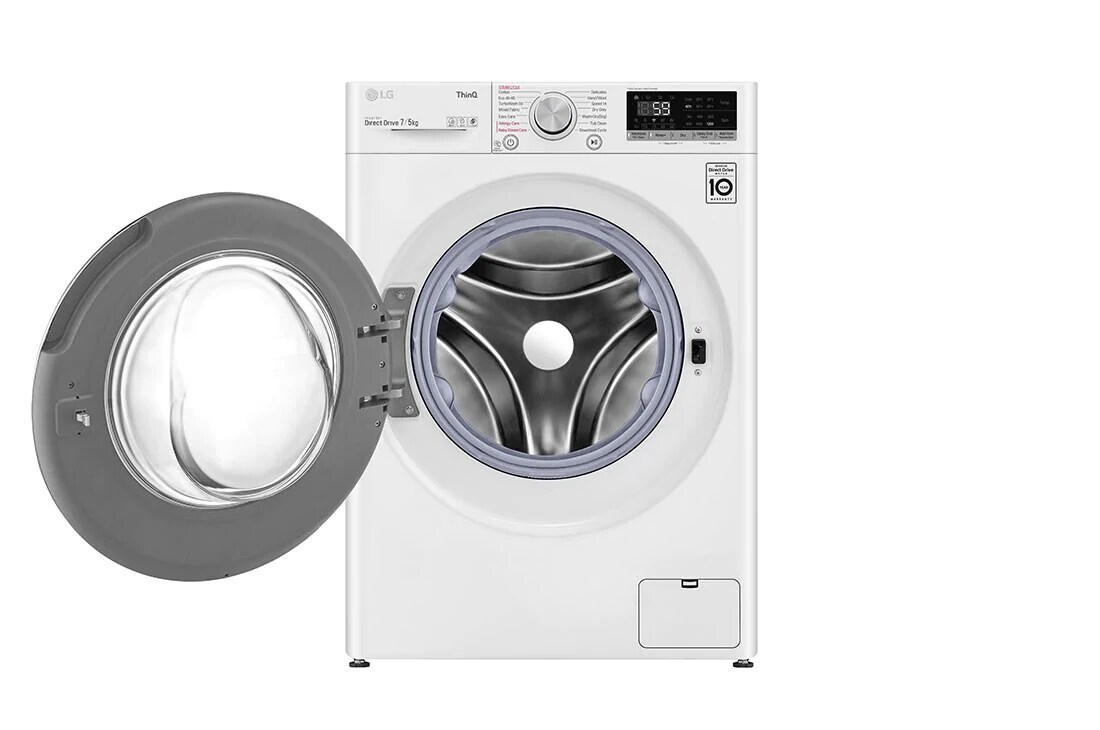 LG siaura skalbyklė ir džiovyklė  7/5kg | AIDD | V5 serijos |D/E | Gylis 47.5cm | Balta |Turbowash|Steam | WiFi |F2DV5S7S0E, 8.5kg TurboWash™ skalbimo mašina su džiovintuvu, A klasė, F2DV5S7S0E, thumbnail 2