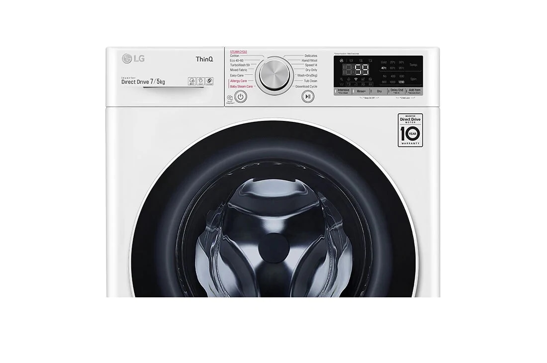 LG siaura skalbyklė ir džiovyklė  7/5kg | AIDD | V5 serijos |D/E | Gylis 47.5cm | Balta |Turbowash|Steam | WiFi |F2DV5S7S0E, 8.5kg TurboWash™ skalbimo mašina su džiovintuvu, A klasė, F2DV5S7S0E, thumbnail 4