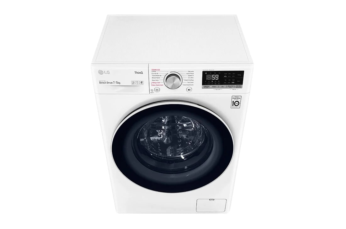 LG siaura skalbyklė ir džiovyklė  7/5kg | AIDD | V5 serijos |D/E | Gylis 47.5cm | Balta |Turbowash|Steam | WiFi |F2DV5S7S0E, 8.5kg TurboWash™ skalbimo mašina su džiovintuvu, A klasė, F2DV5S7S0E, thumbnail 9