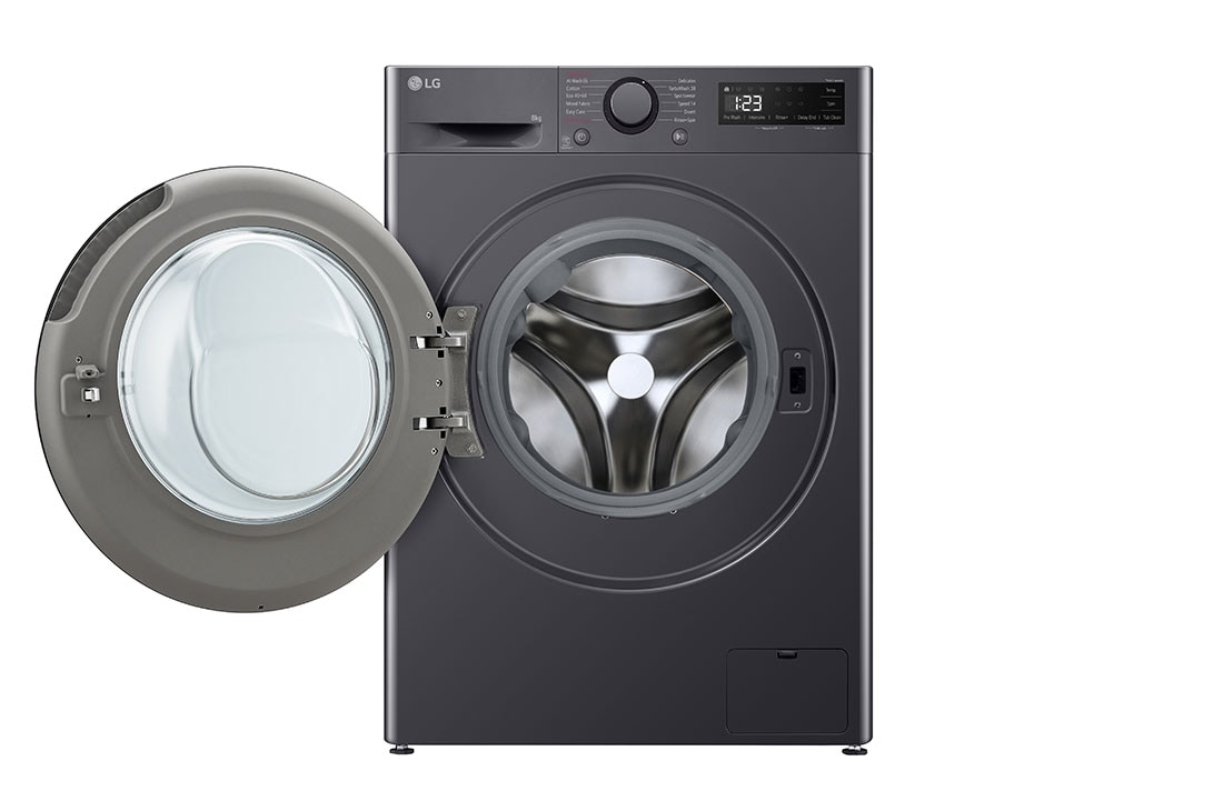 LG siaura skalbyklė 8 kg | AIDD | R5 serijos | A-10% | Gylis 47.5cm | Juoda |Steam | F2WR508S2M, Front view with door open, F2WR508S2M, thumbnail 2