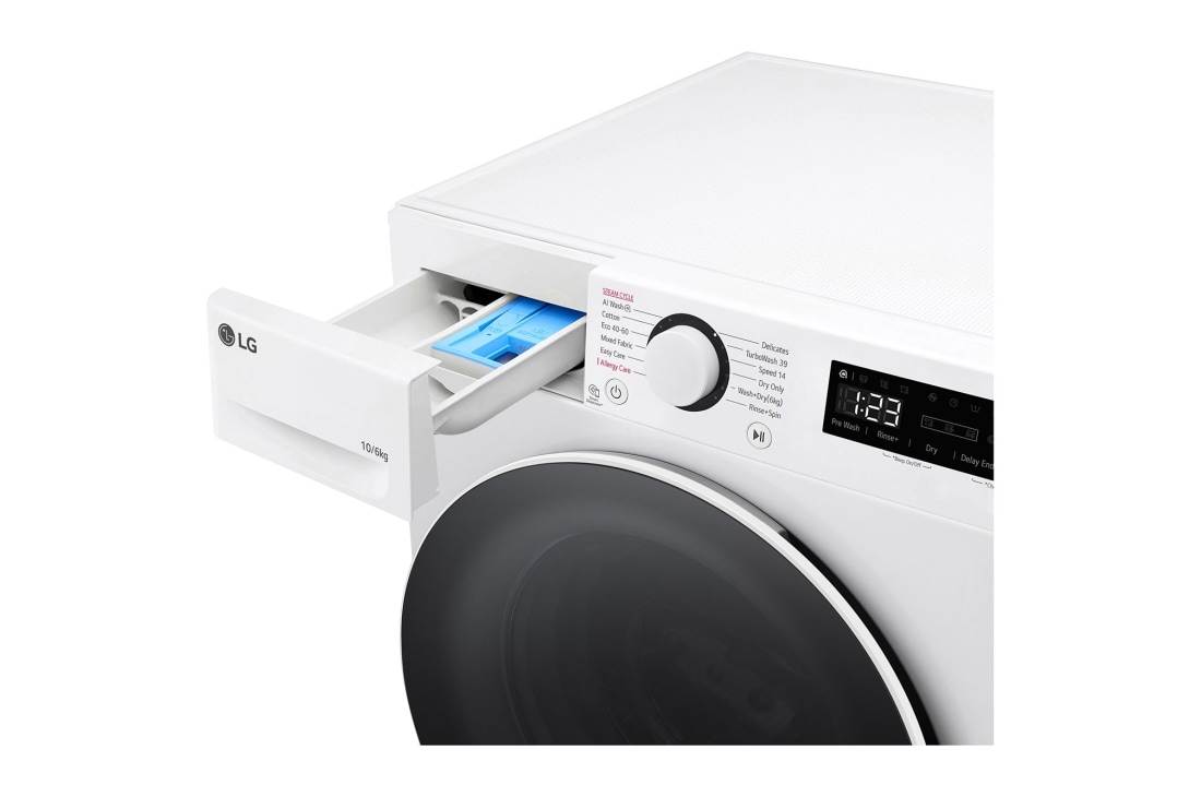 LG  skalbyklė 9 kg | AIDD | R5 serijos | A-10% | Gylis 56.5cm | Balta |Turbowash360 |Steam |F4DR510S0W, Detergent port view, F4DR510S0W, thumbnail 5