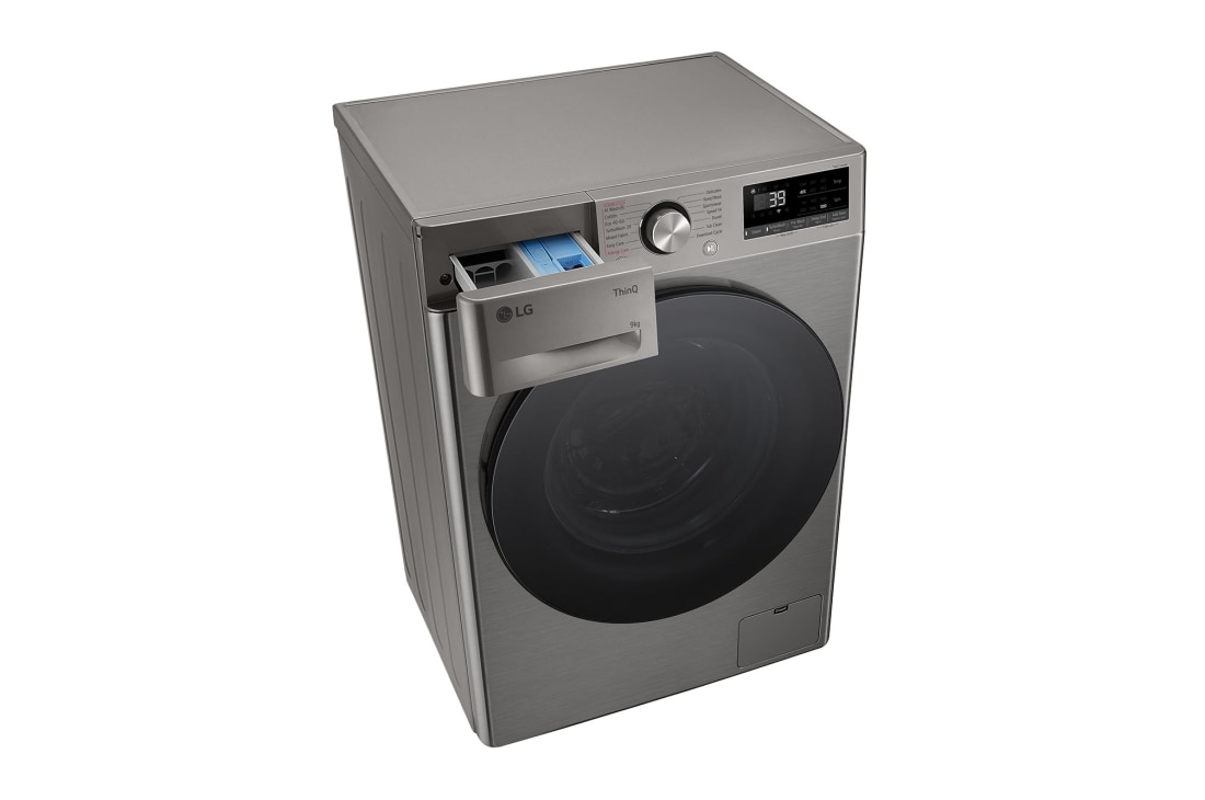 LG siaura skalbyklė 9 kg | AIDD | R7 serijos | A-10% | Gylis 47.5 cm | Pilka |Turbowash360 |Steam | WiFi |  F2WR709S2P, Left persoective detergent drawer open, F2WR709S2P, thumbnail 9