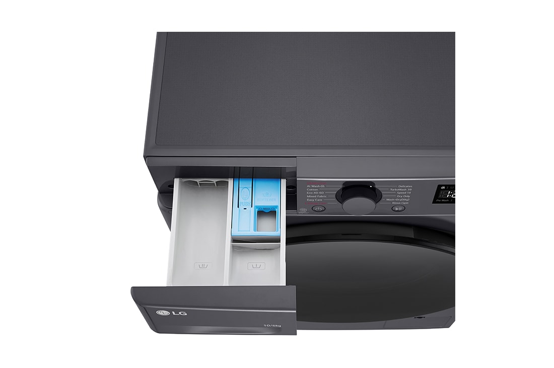 LG skalbyklė ir džiovyklė 10/6 kg | AIDD | R5 serijos | A/D  | Gylis 56.5cm |  Juoda | Turbowash360 | Steam |  F4DR510S2M, detergent drawer detail, F4DR510S2M, thumbnail 7