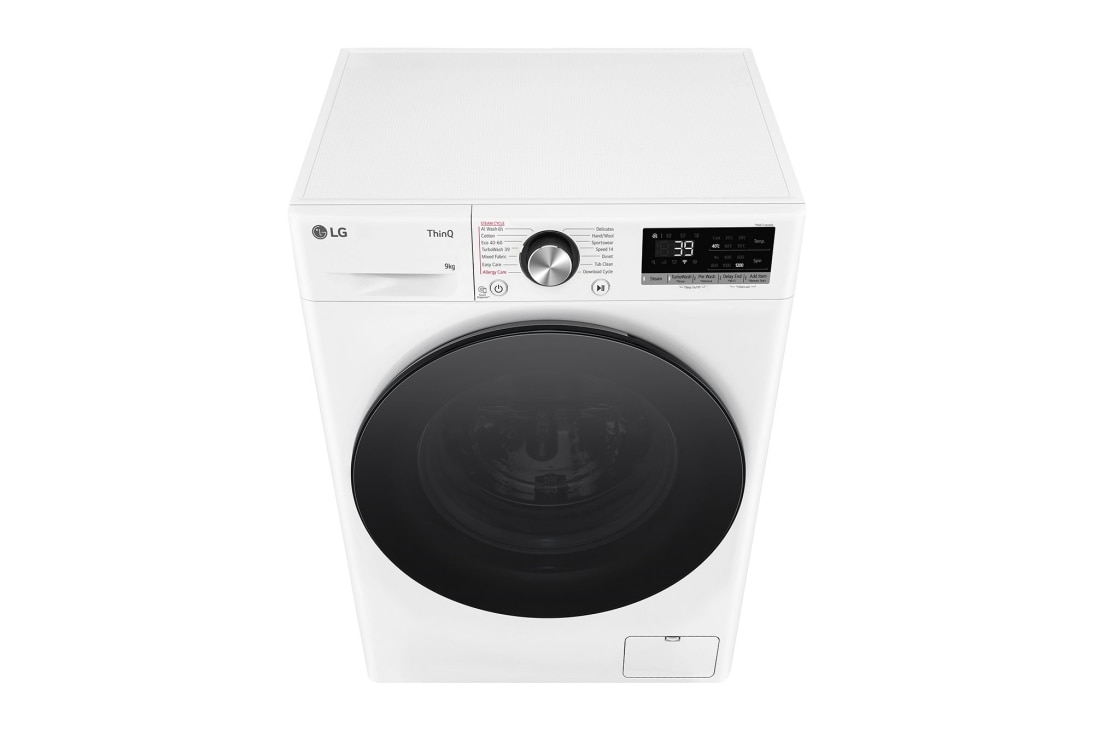LG siaura skalbyklė 9 kg | AIDD | R7 serijos | A-10% | Gylis 47.5cm | Balta |Turbowash360 |Steam | WiFi |F2WR709S2W, front top perspective, F2WR709S2W, thumbnail 9