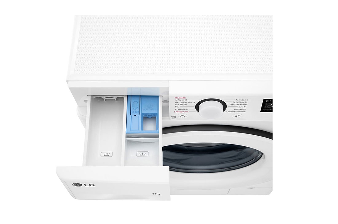 LG  skalbyklė 11 kg | AIDD | R3 serijos | A-10% | Gylis 56.5cm | Balta | Steam | F4WR311S1WA, Detergent Port view, F4WR311S1WA, thumbnail 7