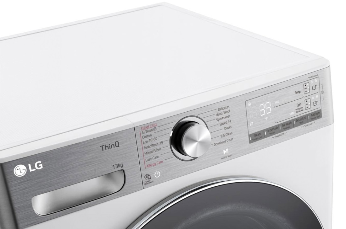 LG  skalbyklė 13 kg | AIDD | R9 serijos | A-10% | Gylis 61.5cm | Balta | Turbowash360 |Steam | WiFi | F4WR913P3WA, top detail view, F4WR913P3WA, thumbnail 3