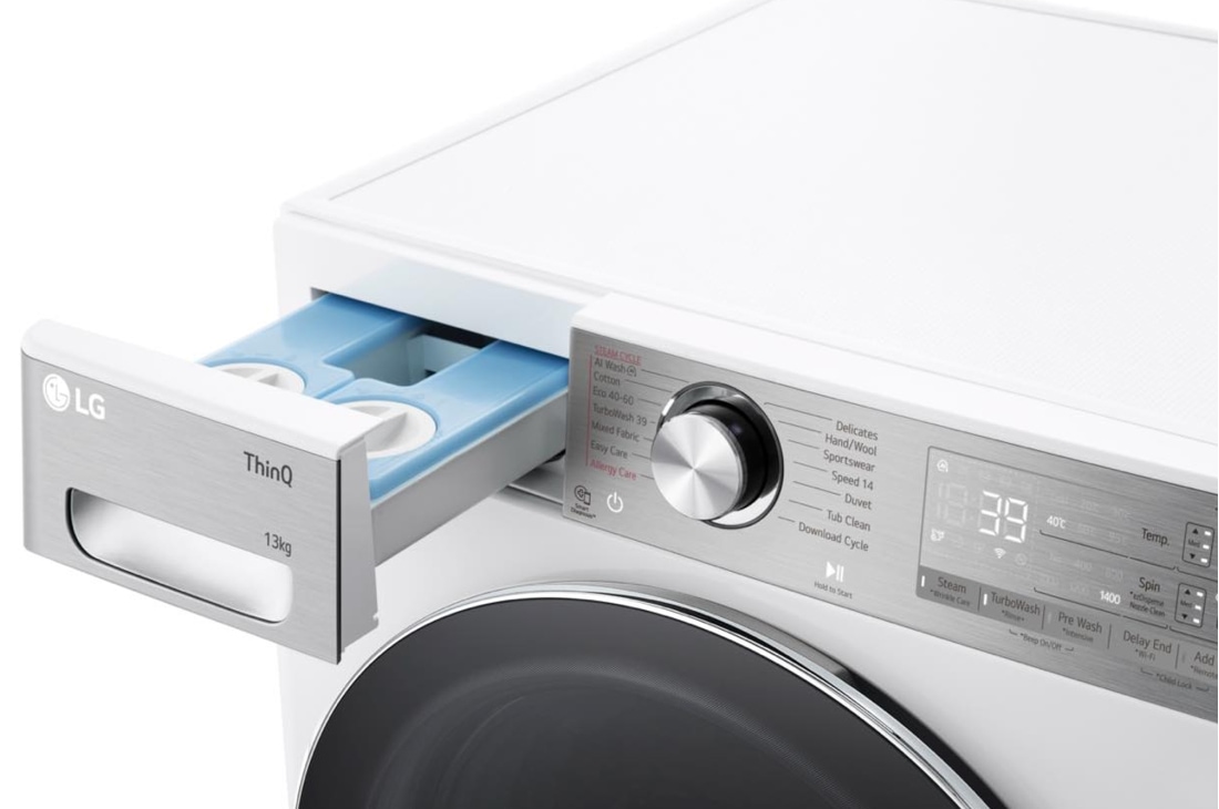 LG  skalbyklė 13 kg | AIDD | R9 serijos | A-10% | Gylis 61.5cm | Balta | Turbowash360 |Steam | WiFi | F4WR913P3WA, Detergent port view, F4WR913P3WA, thumbnail 5