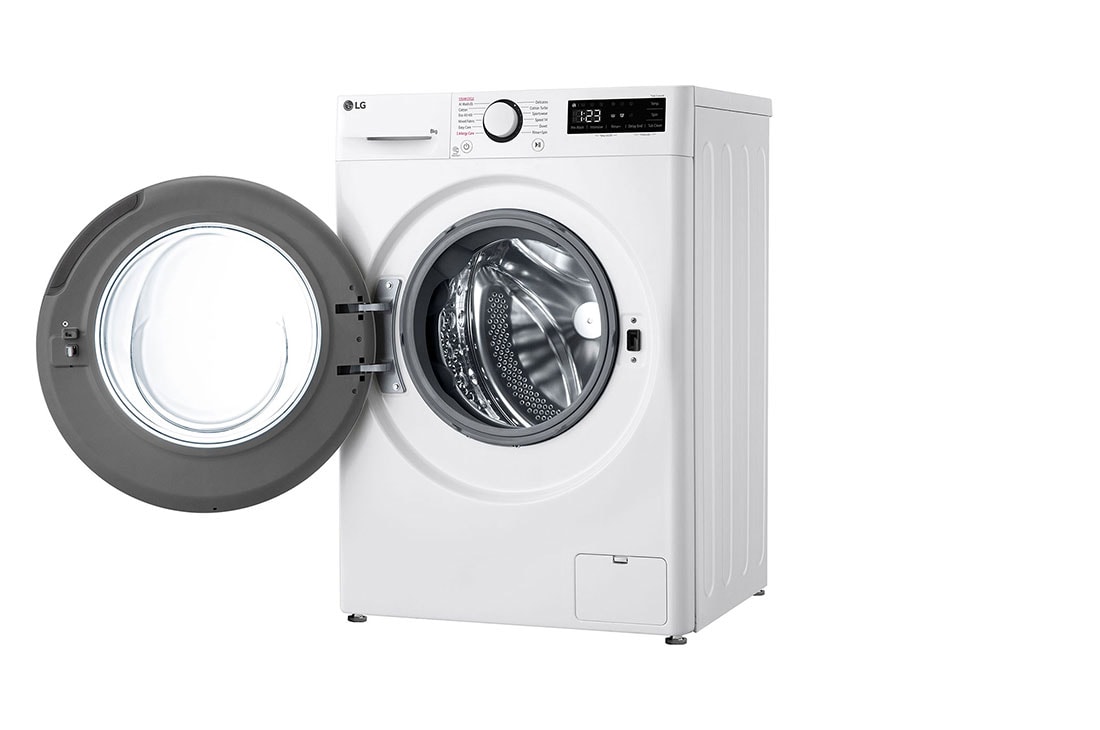 LG siaura skalbyklė 8 kg | AIDD | R5 serijos | A-10% | Gylis 47.5cm | Balta |Steam | F2WR508SWW, Vaizdas iš dešinės su atidarytomis durimis, F2WR508SWW, thumbnail 11