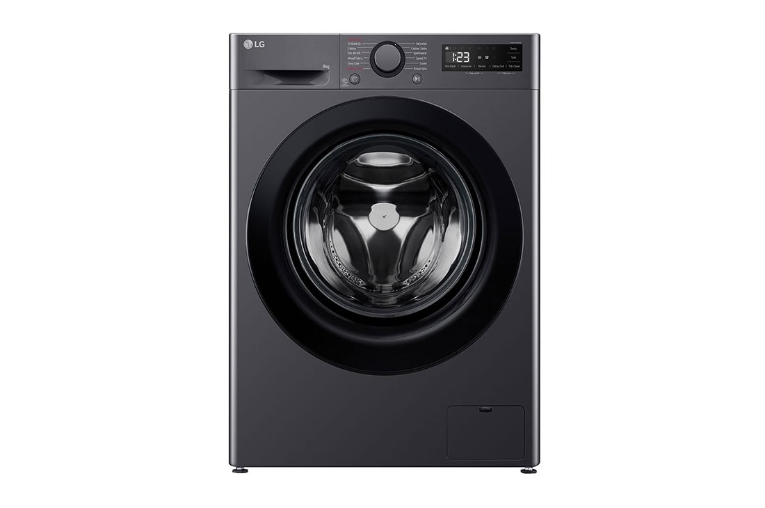 LG skalbimo mašina 8kg | Gylis 475 mm | A-10 % | R5 serija | Juoda | AI DD™ | Steam™ | Inverter Direct Drive™, Front view, F2WR508SBM