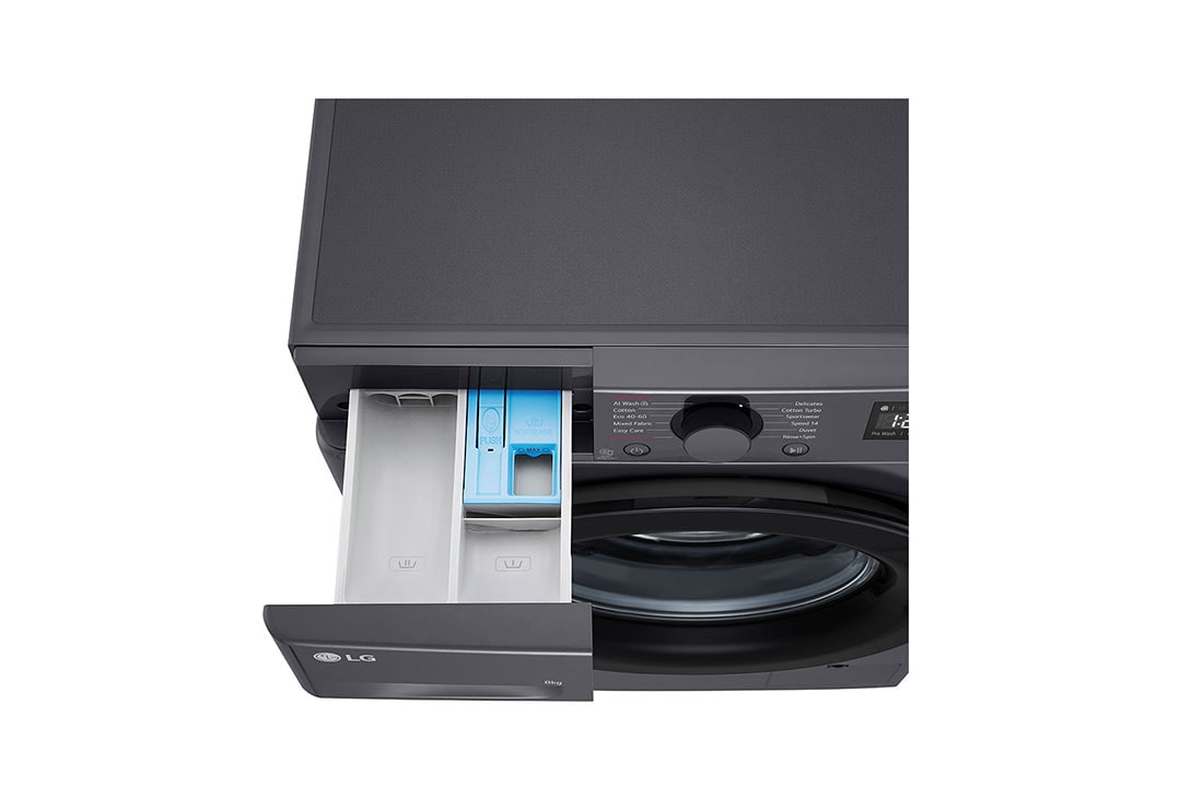 LG skalbimo mašina 8kg | Gylis 475 mm | A-10 % | R5 serija | Juoda | AI DD™ | Steam™ | Inverter Direct Drive™, Detergent port view, F2WR508SBM, thumbnail 6