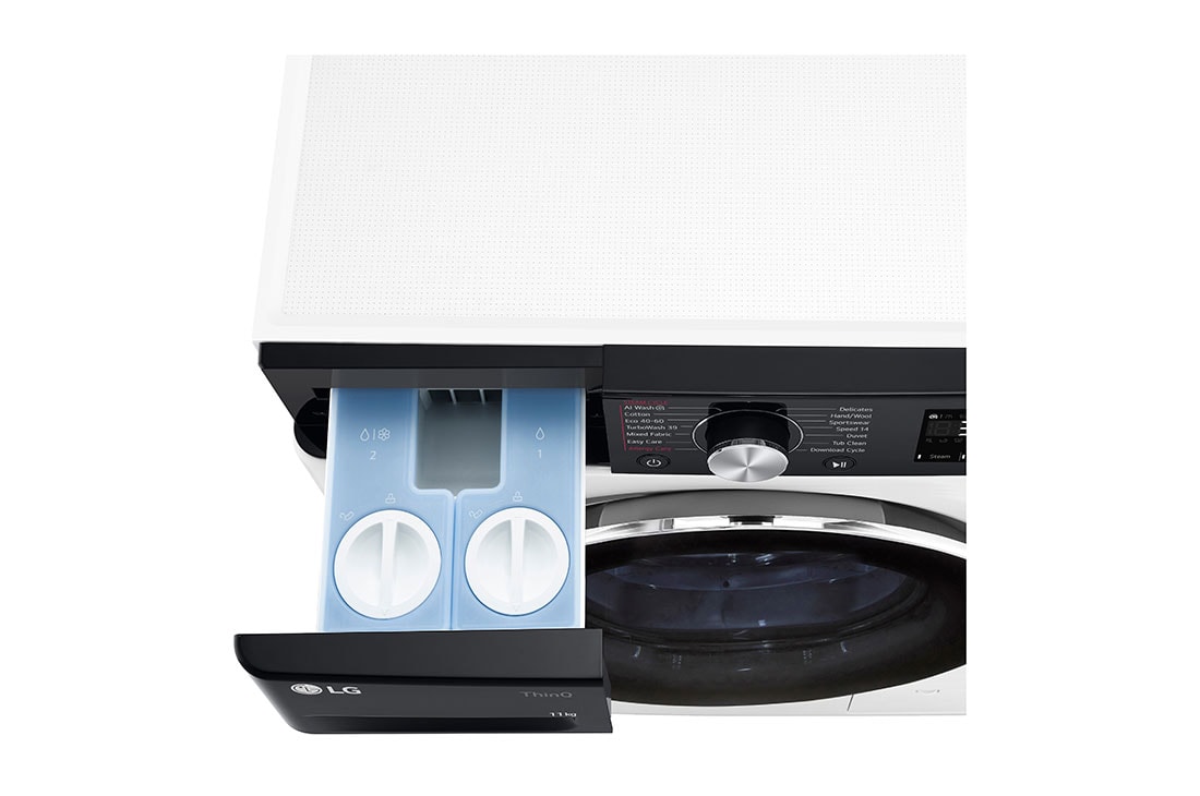 LG  skalbyklė 11 kg | AIDD | R7 serijos | A-10% | Gylis 56.5cm | Balta | Turbowash360 | Steam | WiFi | F4WR711S3HA, Drawer open, F4WR711S3HA, thumbnail 7