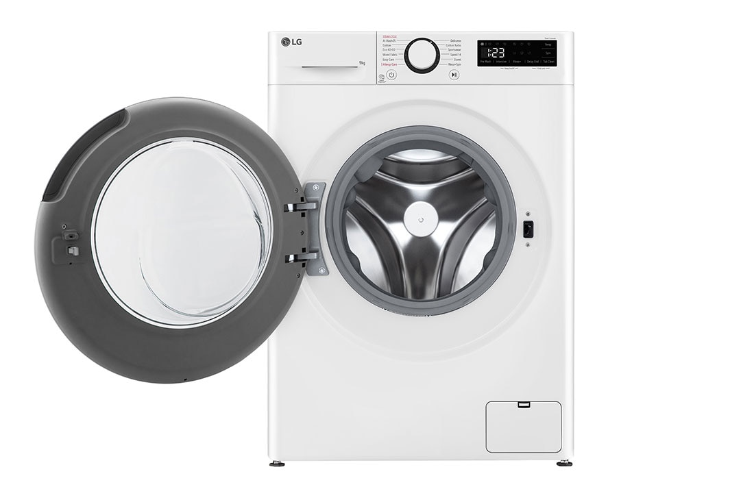 LG skalbimo mašina 9kg | Gylis 475mm | A-10 % | R5 serija | Balta | AI DD™ | Steam™ | Inverter Direct Drive™, Front view with door open, F2WR509SWW, thumbnail 2