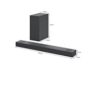 LG Soundbar S75Q , Skersinis horizontaliojo garsiakalbio („Sound Bar“) ir užpakalinio garsiakalbio vaizdas, su dydžiu , S75Q, thumbnail 3