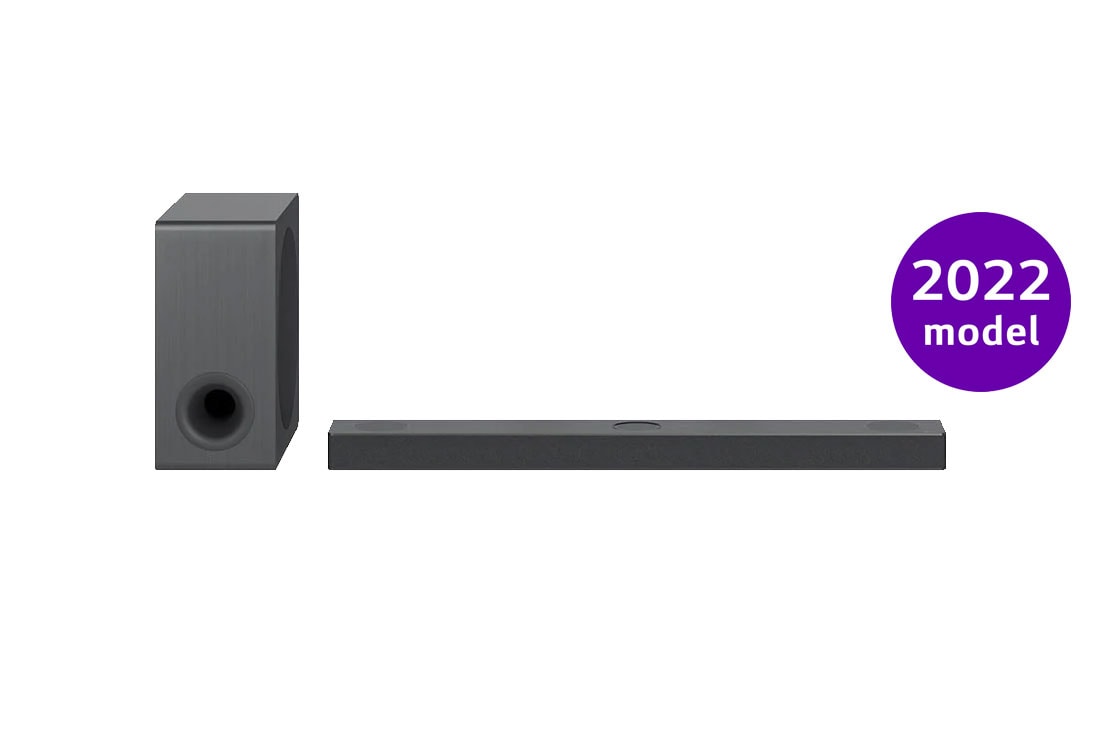 LG Soundbar S80QY , vaizdas iš priekio su žemų dažnių garsiakalbiu, S80QY