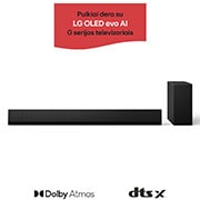 LG 420W, 3.1 kanalų SG10TY LG „Soundbar“ garso sistema su „Dolby Atmos“, puikiai dera su LG OLED evo AI G serijos TV, LG „Soundbar“ SG10TY ir žemųjų dažnių garsiakalbio vaizdas iš priekio, SG10TY, thumbnail 1