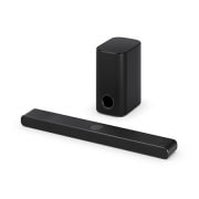LG „Soundbar“ garso sistema S77TY su „Dolby Atmos“ ir 3.1.3 kanalais, LG „Soundbar“ S77TY ir žemųjų dažnių garsiakalbio vaizdas kampu, S77TY, thumbnail 2