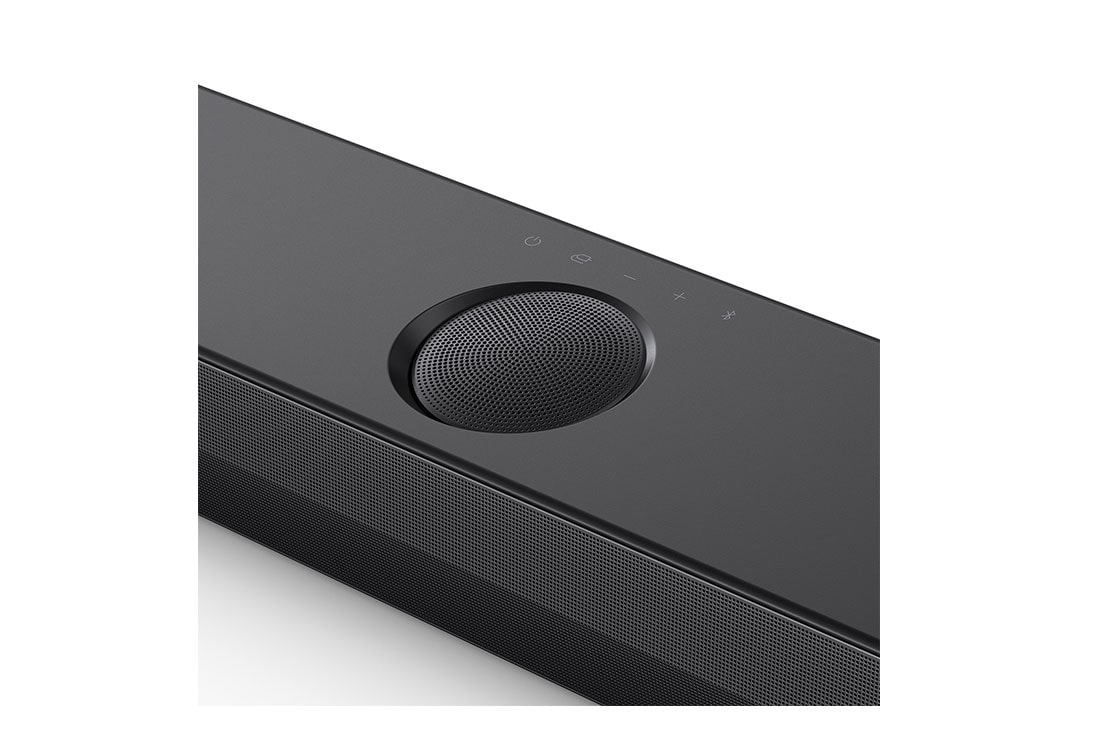 LG 400W, 3.1.1 kanalų S70TY LG „Soundbar“ garso sistema su „Dolby Atmos“, puikiai dera su LG QNED AI TV, LG „Soundbar“ S70TY centrinio į viršų nukreipto garsiakalbio vaizdas iš viršaus ir kampu, S70TY, thumbnail 5