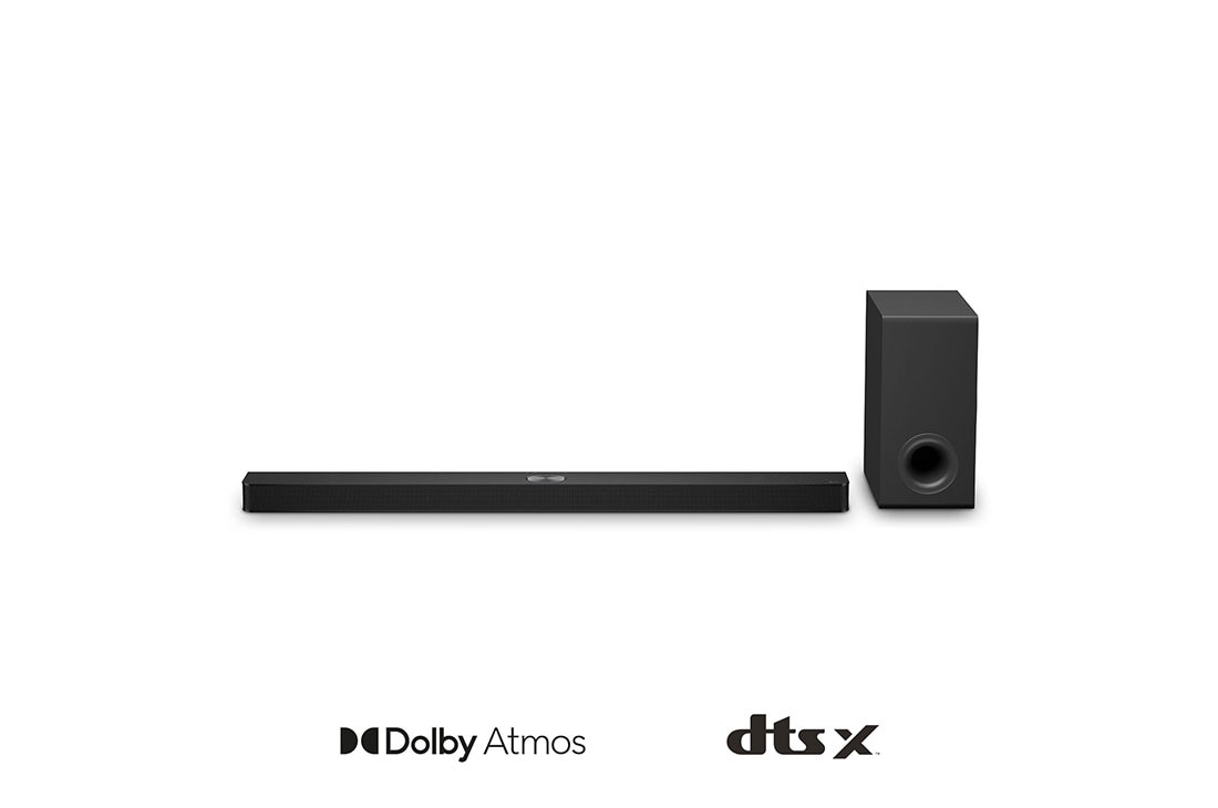 LG 570W, 5.1.3 kanalų S90TY LG „Soundbar“ garso sistema su „Dolby Atmos“, LG „Soundbar“ S90TY ir žemųjų dažnių garsiakalbio vaizdas iš priekio, S90TY, thumbnail 2