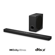 LG 570W, 5.1.3 kanalų S90TY LG „Soundbar“ garso sistema su „Dolby Atmos“, LG „Soundbar“ S90TY ir žemųjų dažnių garsiakalbio vaizdas kampu, S90TY, thumbnail 1