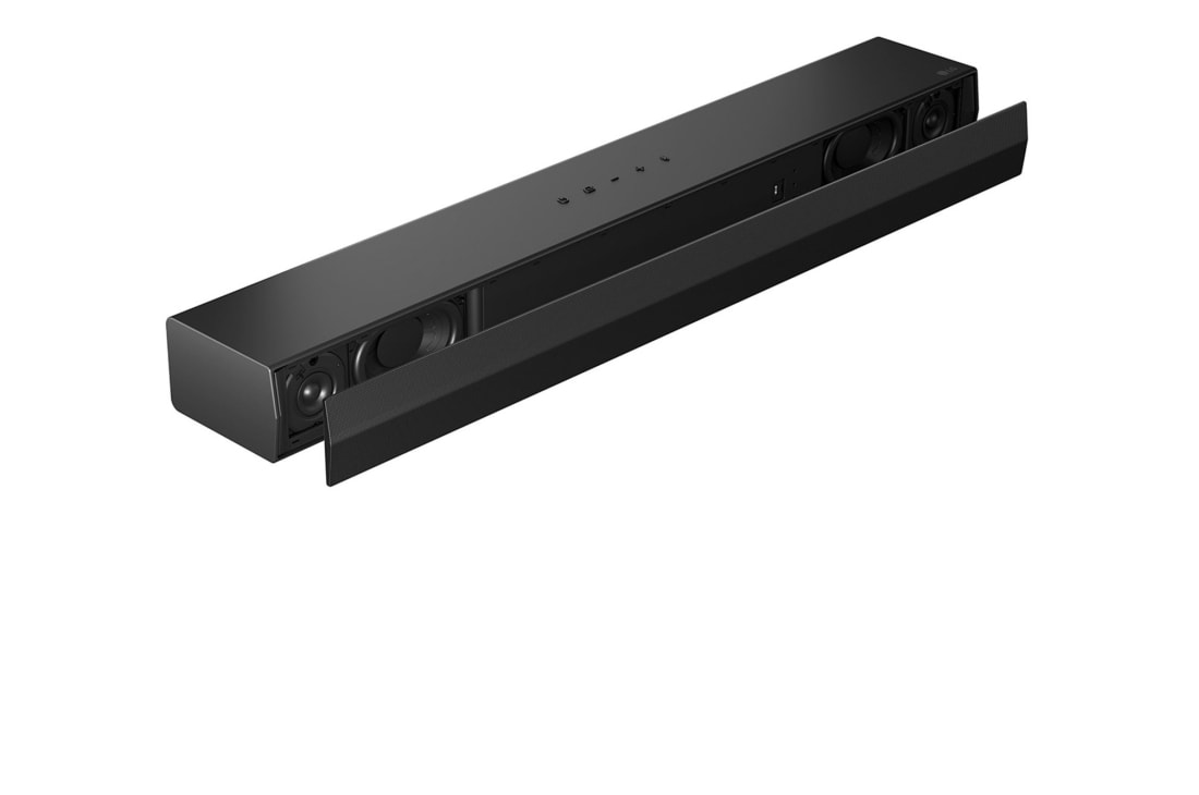 LG 50W, 2.0 kanalų S20A LG „Soundbar“ garso sistema, vaizdas iš kairiojo priekinio šono su atskirtomis grotelėmis, S20A, thumbnail 6