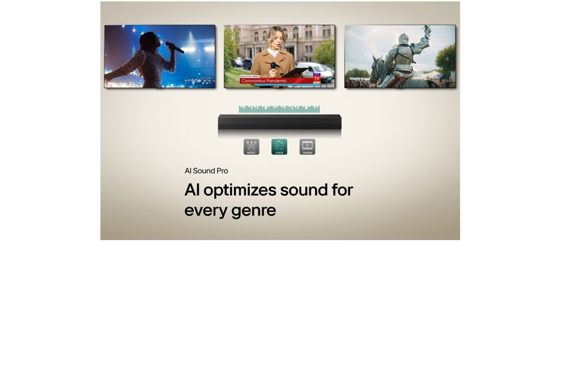 LG 50W, 2.0 kanalų S20A LG „Soundbar“ garso sistema, UPS kortelė: AI Sound Pro AI optimizuoja kiekvieno žanro garsą, S20A, thumbnail 12