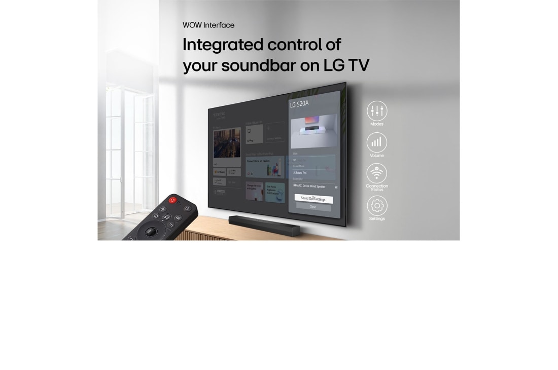 LG 50W, 2.0 kanalų S20A LG „Soundbar“ garso sistema, UPS kortelė: WOW Interface integruota jūsų soundbar LG TV kontrolė, S20A, thumbnail 13