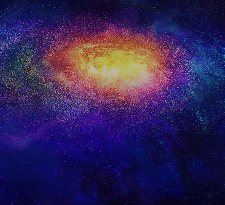 Millions of tiny colorful particles in space