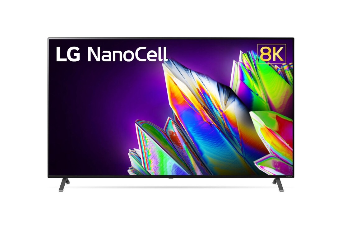 LG 75 colių „NanoCell“ 8K televizorius su procesoriumi „α9“ ir garso technologija „Dolby Atmos“, vaizdas iš priekio su papildomu vaizdu, 75NANO973NA