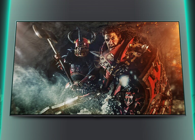 TV ekrane rodoma kovos žaidimo scena.