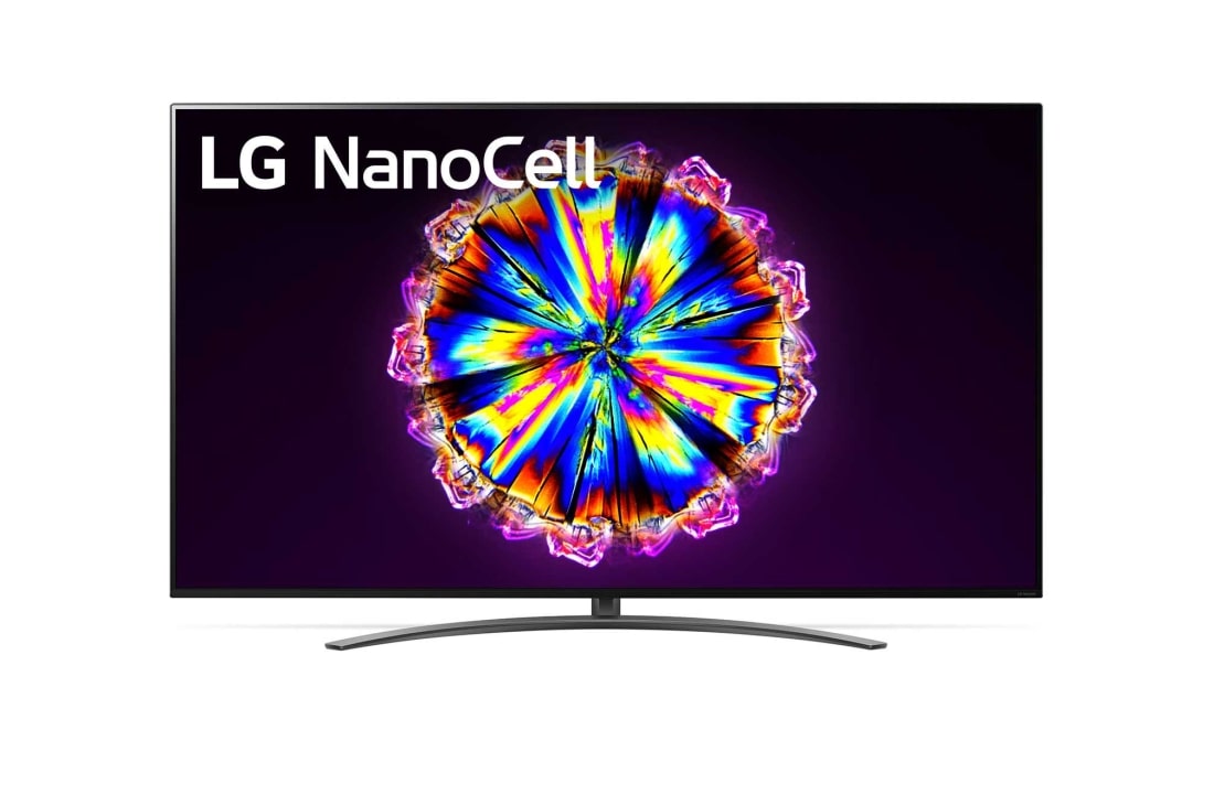 LG 86 colių „NanoCell“ 4K TV su procesoriumi „α7“ ir garso technologija „Dolby Atmos“, vaizdas iš priekio su papildomu vaizdu, 86NANO913NA