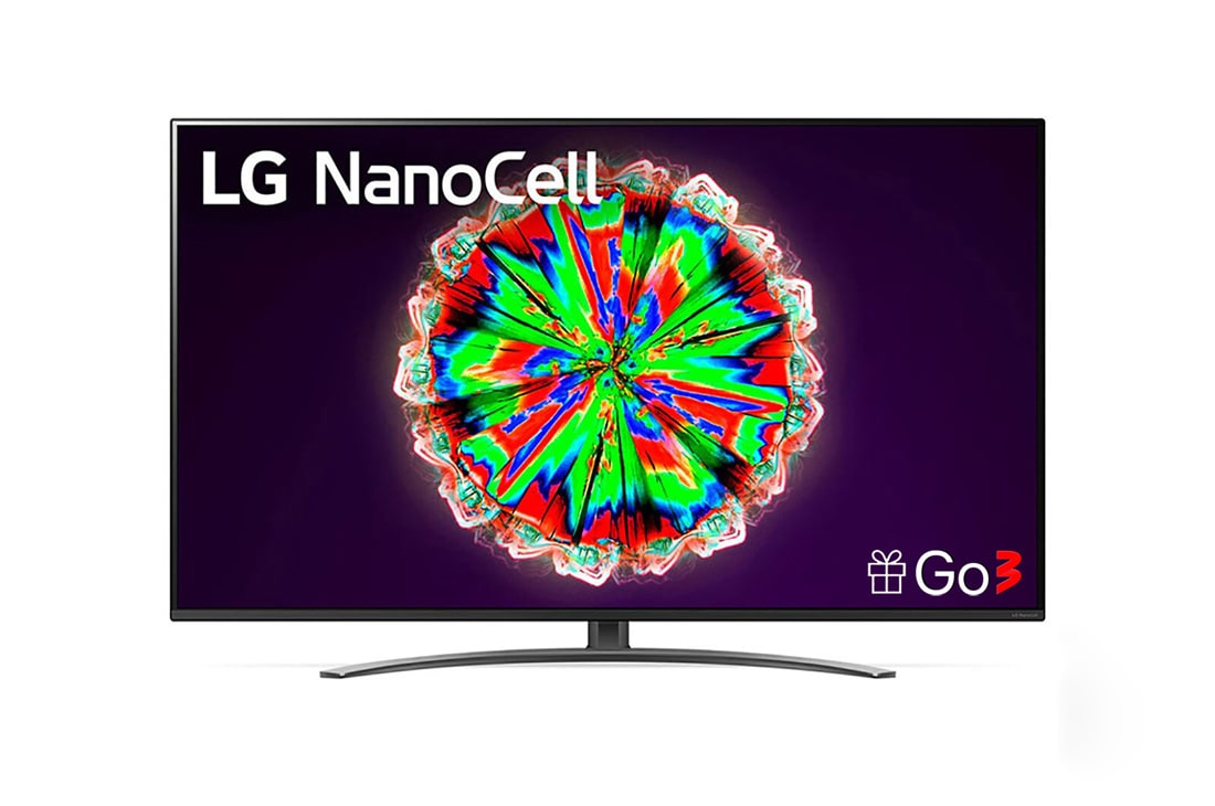 LG 65 colių NanoCell“ 4K televizorius su procesoriumi „α7“ ir garso technologija „Dolby Atmos, vaizdas iš priekio su papildomu vaizdu, 65NANO813NA