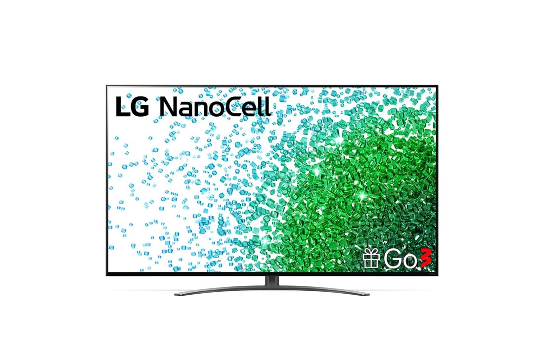 LG 65 colių NanoCell 4K teler koos protsessor α7 ja helisüsteem Dolby Atmos, LG „NanoCell“ TV vaizdas iš priekio, 65NANO813PA