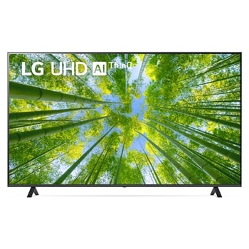LG UHD televizoriaus vaizdas iš priekio su papildomu vaizdu ir gaminio logotipu1
