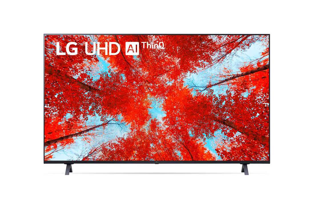LG 50 colių UHD 4K televizorius 50UQ9000, LG UHD televizoriaus vaizdas iš priekio su papildomu vaizdu ir gaminio logotipu, 50UQ90003LA