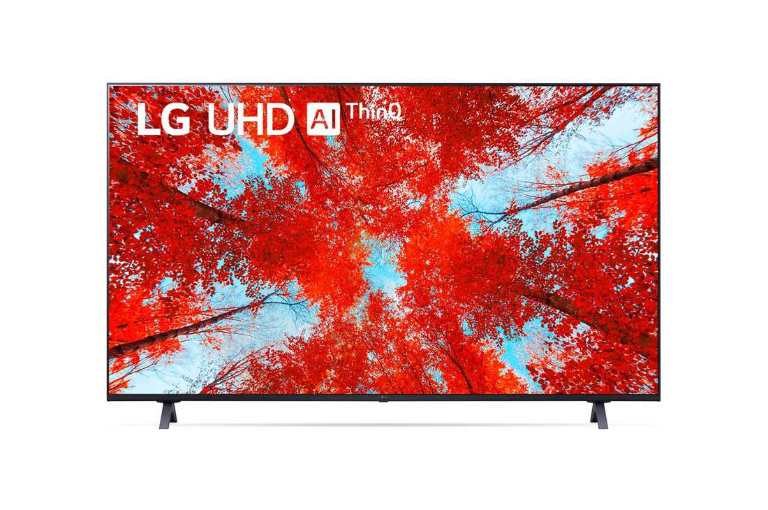 LG 65 colių UHD 4K televizorius 65UQ9000, LG UHD televizoriaus vaizdas iš priekio su papildomu vaizdu ir gaminio logotipu, 65UQ90003LA