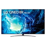 LG 75 colių 8K QNED  MiniLED televizoriai QNED96, LG QNED televizoriaus vaizdas iš priekio su papildomu vaizdu ir gaminio logotipu, 75QNED963QA, thumbnail 1