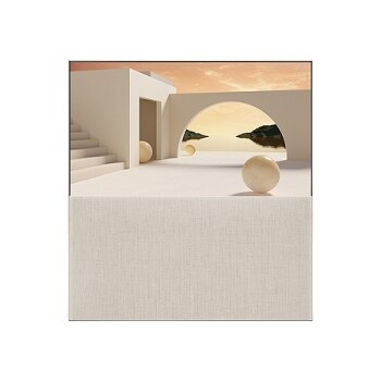 Iš priekio „Line View“ režimu matomas „Easel“, rodomas laikrodžio režimas su smėlio spalvos architektūros tema.1