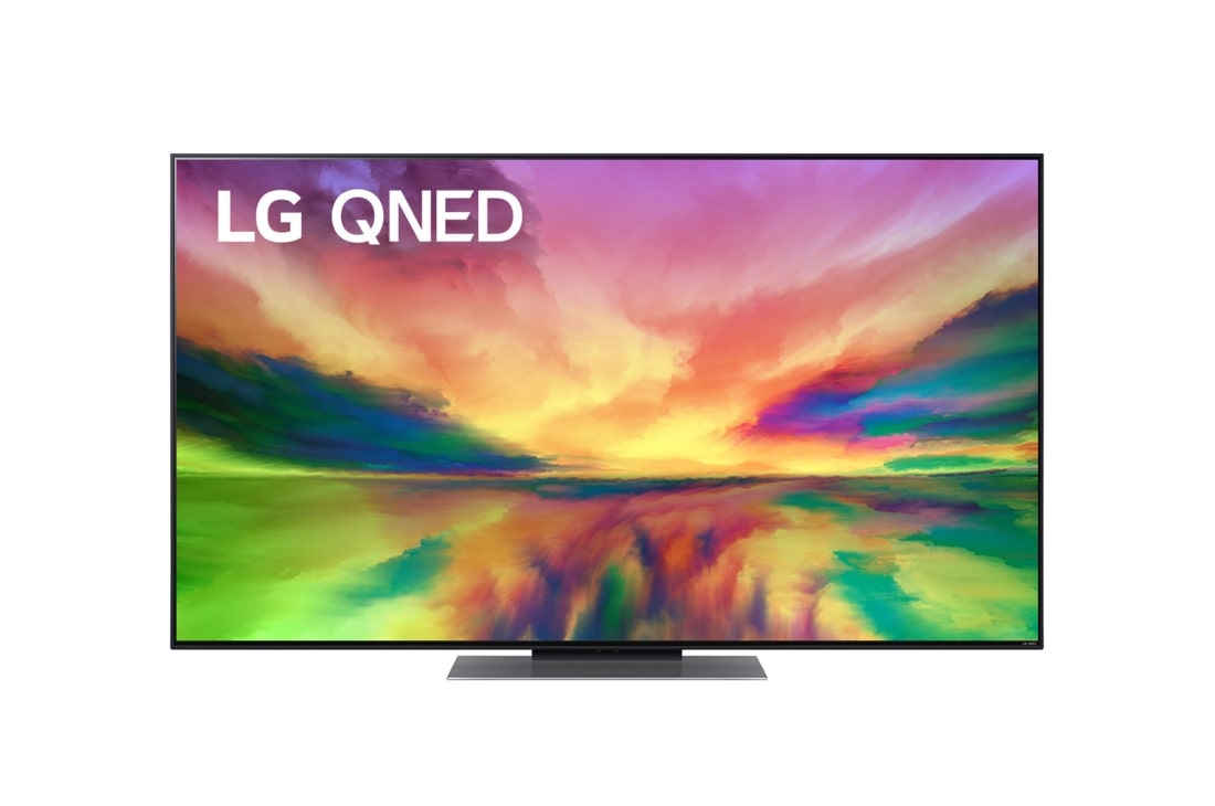 LG „LG QNED“ 81 55 colių 4K išmanusis televizorius, 2023 m., LG QNED televizoriaus vaizdas iš priekio su papildomu vaizdu ir gaminio logotipu, 55QNED813RE