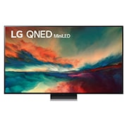 LG „LG QNED Mini LED“ 65 86 colių 4K išmanusis televizorius, 2023 m., LG QNED televizoriaus vaizdas iš priekio su papildomu vaizdu ir gaminio logotipu, 65QNED863RE, thumbnail 1