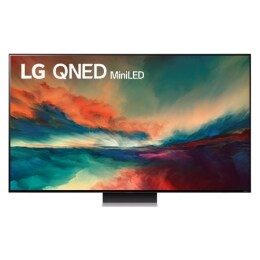 LG QNED televizoriaus vaizdas iš priekio su papildomu vaizdu ir gaminio logotipu2