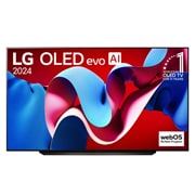 LG 83 colių LG OLED evo AI C4 4K išmanusis TV OLED83C4 WebOS24 2024, Vaizdas iš priekio su LG OLED evo televizoriumi, OLED C4, emblema „11 Years of world number 1 OLED“ ir „webOS Re:New Program“ logotipu ekrane, OLED83C41LA, thumbnail 1