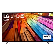 LG 86 colių LG UHD AI 4K išmanusis TV UT81 WebOS24 2024, LG UHD TV vaizdas iš priekio, UT80 su tekstu LG UHD AI ThinQ, 2024, ir „webOS Re:New Program“ logotipas ekrane, 86UT81003LA, thumbnail 1