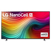 LG 86 colių LG NanoCell AI 4K išmanusis TV NANO81 WebOS24 2024, LG NanoCell TV vaizdas iš priekio, NANO80 su tekstu LG NanoCell, 2024, ir „webOS Re:New Program“ logotipas ekrane, 86NANO81T3A, thumbnail 1