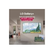 LG 65 colių LG QNED AI 4K išmanusis TV QNED84 2025, Modernaus namo interjeras. Rodoma daug įvairių meno kūrinių. Ant pagrindinės sienos yra LG TV, kurio ekrane rodomi meno kūriniai. Televizorius atrodo kaip muziejuje eksponuojamas paveikslas., 65QNED84A3C, thumbnail 15
