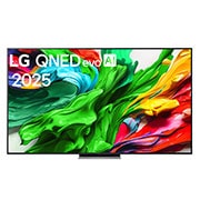 LG 75 colių LG QNED evo AI MiniLED 4K išmanusis TV QNED87 2025, Televizoriaus „LG QNED evo QNED85 TV“ priekinis vaizdas, „LG QNED evo Al“ logotipas viršutiniame kampe. Televizoriuje „LG QNED evo QNED85 TV“ atvaizduojamos spalvingos dažus primenančios tekstūros., 75QNED87A3B, thumbnail 1