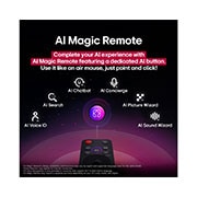 LG 55 colių LG OLED evo AI C5 4K išmanusis TV OLED55C52 2025, LG AI Magic Remote su paryškintu AI mygtuku. Aplink jį išdėstytos įvairios funkcijos, kurias naudotojas gali pasiekti naudodamasis mygtuku. AI Voice ID, AI Search, AI Chatbot, AI Concierge, AI Picture, OLED55C52LA, thumbnail 11