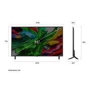 LG 55 colių LG QNED evo AI MiniLED 4K išmanusis TV QNED85 2025, Procesorius „alpha 8 AI Processor Gen2“ įsižiebia oranžine ir rožine spalvomis, o iš jo sklinda spalvoti šviesos srautai. Antraštėje rašoma apie tai, kaip procesorius užtikrina 4K kokybę, nuostabias s, 55QNED85A3C, thumbnail 5