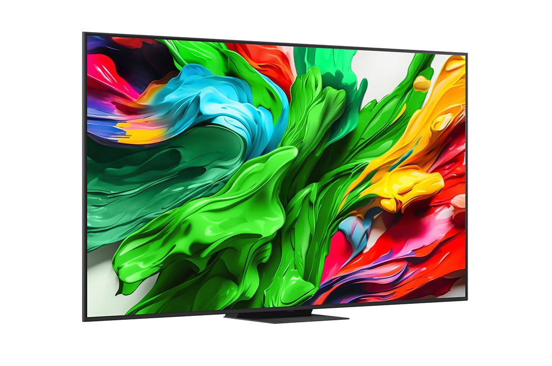 LG 65 colių LG QNED evo AI MiniLED 4K išmanusis TV QNED86 2025, Televizoriaus „LG QNED evo QNED85 TV“ šoninis vaizdas iš dešinės šiek tiek kampu, 65QNED86A3A, thumbnail 2