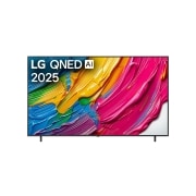 LG 86 colių LG QNED AI 4K išmanusis TV QNED80 2025, LG QNED80 TV televizoriaus priekinis vaizdas, LG QNED Al logotipas viršutiniame kampe. Televizoriuje LG QNED TV atvaizduojamos spalvingos dažus primenančios tekstūros., 86QNED80A3A, thumbnail 1