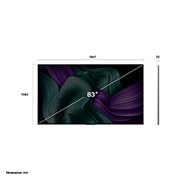 LG 83 colių LG OLED evo AI M5 4K išmanusis TV OLED83M5 su 144Hz bevieliu vaizdo ir garso perdavimu, LG OLED M5 SIGATURE TV vaizdas iš priekio ir šono, siekiant pademonstruoti jo ilgį, plotį, aukštį ir gylį., OLED83M59LA, thumbnail 2